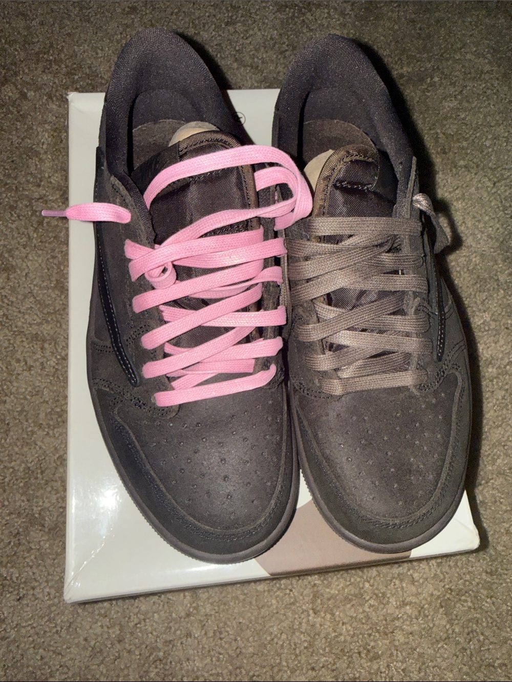 Travis Scott Brown Suede Sneakers with Pink Accent Laces